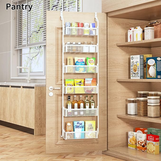 Over the Door Pantry Organizer, 6-Tier Pantry Door Organization and Storage, Over the Door Spice Rack, Home & Kitchen Storage Shelves for Cabinet, White