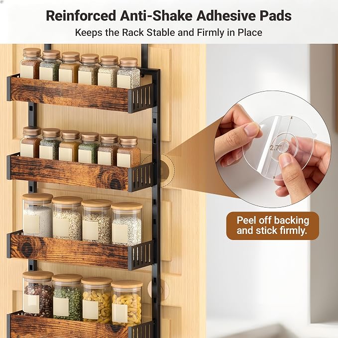 6-Tier Over the Door Pantry Organizer, 2-in-1 Door Hanging or Wall Mounted Spice Rack, Space Saving Metal Storage Shelves with Adjustable Baskets for Kitchen, Closet, Bathroom