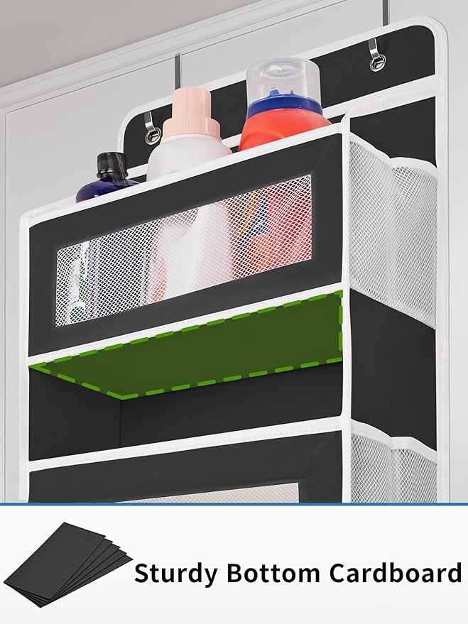 JARLINK Over the Door Organizer Storage, 5 shelf Hanging Organizer with 5 Large Capacity Pockets, Anti Tilt 44 lb Load Behind Door Storage for Bedroom, Bathroom, Pantry, Nursery, (Black)