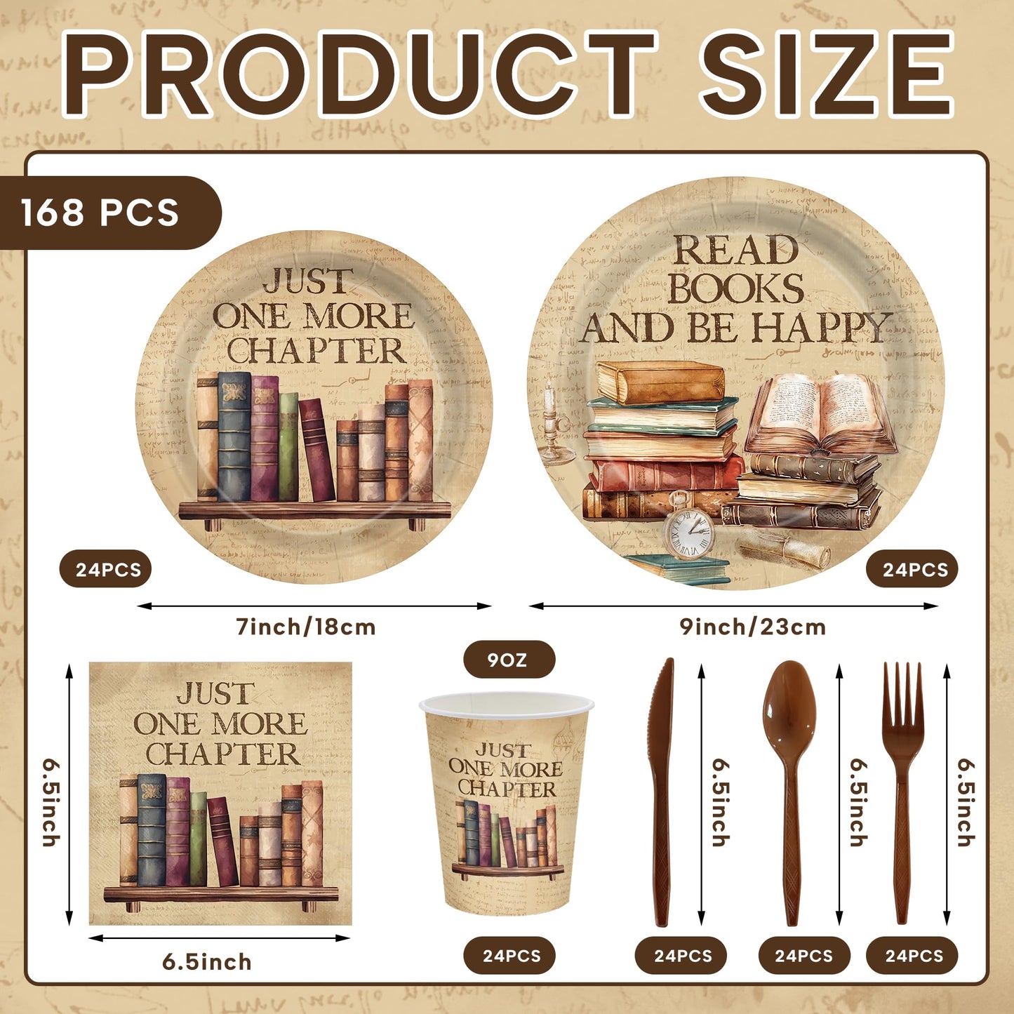 168pcs Vintage Book Party Plates Napkins Party Book Club Theme Birthday Supplies Library Reading Tableware Set Paper Cups Disposable Forks for Birthday Party Supplies Serve 24