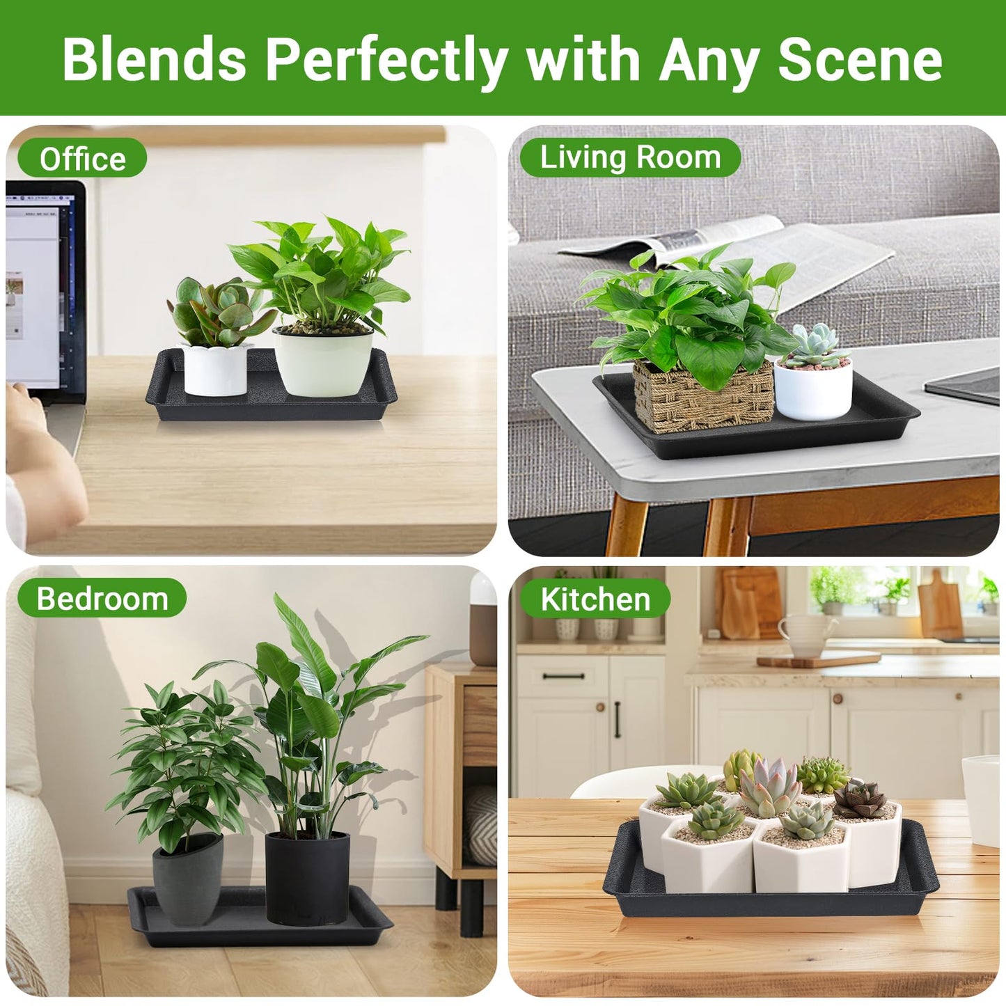 GREANER 17 Inch Plastic Plant Saucer, Black Trays for Plants, Flower Pot No Holes Plant Drip Trays, Heavy Duty Plastic Plant Saucers for Indoors Outdoors