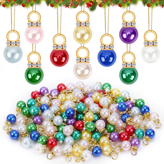 100Pcs 10Colors Christmas Mini Balls Ornaments, Miniature Xmas Tree Ornaments Glitter Pearl Balls Colorful Pendants for Holiday Party Indoor Outdoor Decoration