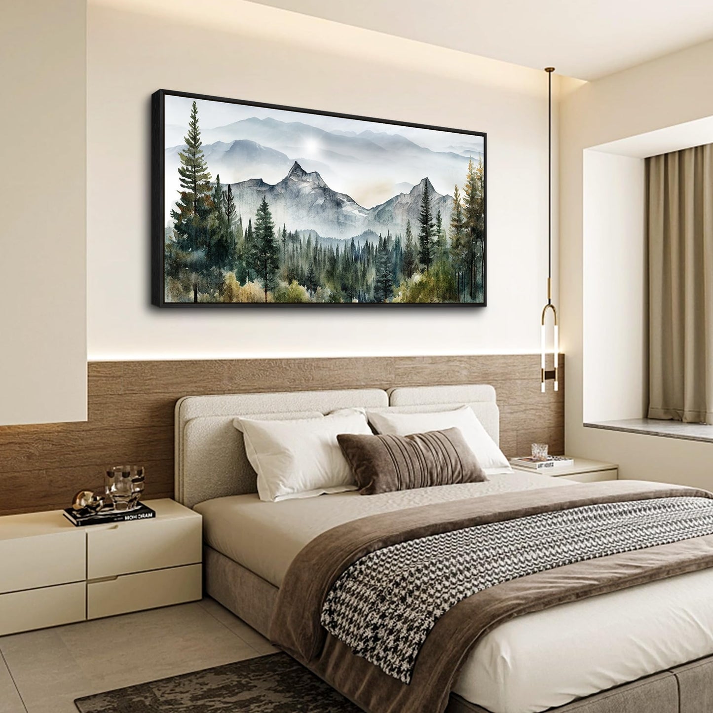 Wapluam Abstract Mountain Landscape Canvas Wall Art - Black Framed, Large, Modern Home Decor for Living Room, Bedroom, Office