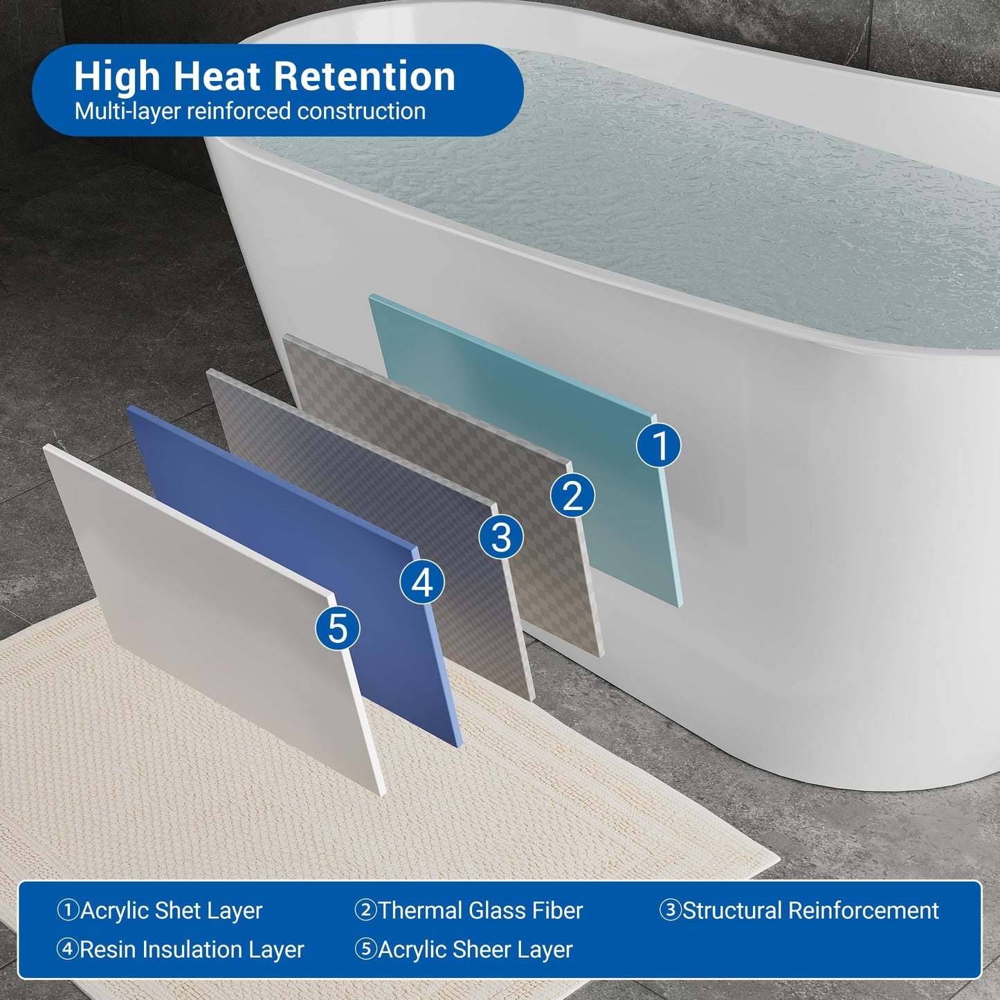 67" Acrylic Freestanding Bathtub, Modern Free Stand Bathtub with Chrome Drain & Overflow, Home Spa, Glossy White