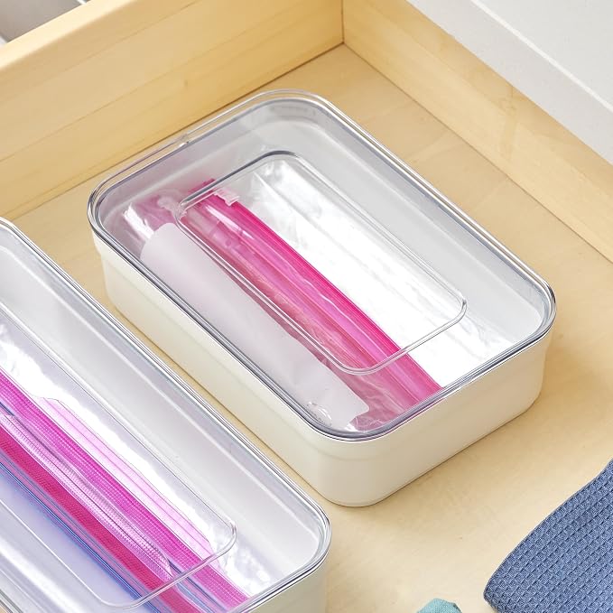 iDesign Sandwich Bag Organizer - Plastic Food Storage Bag Holder for Kitchen Drawer, Clear/White