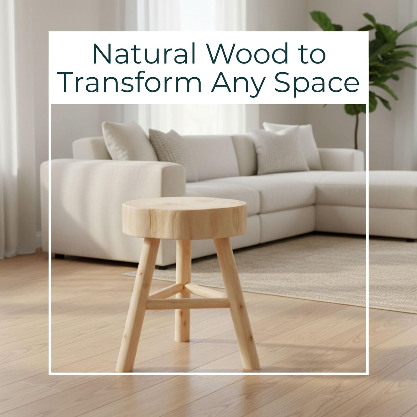 Sagebrook Home Paulownia Wood Stool - Rustic Handcrafted Wooden Accent Seat - Natural Finish - 16" Tall - Decorative Small Stool for Living Room, Bedroom & Office - 16" Ivory & Tan