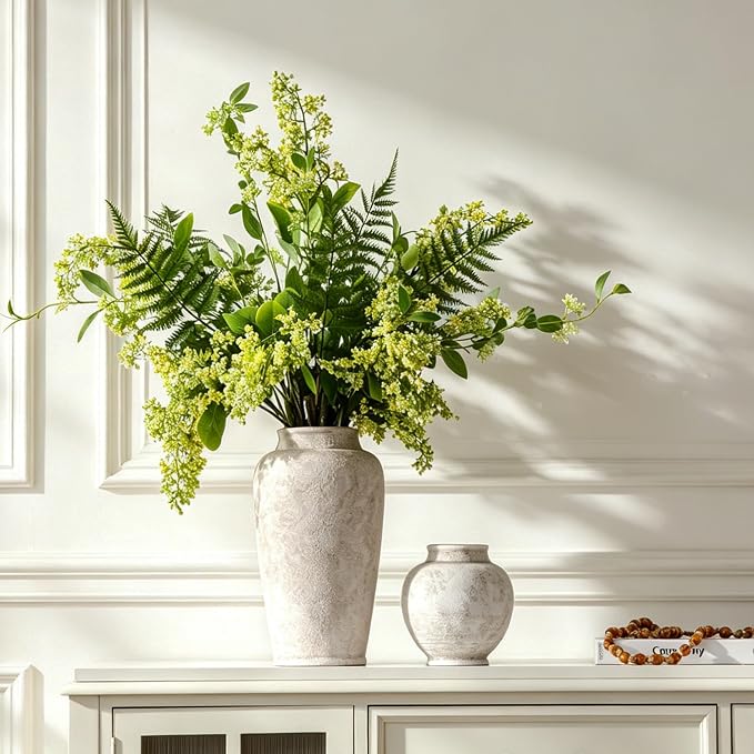 Ceramic Flower Vase, Large Rustic Vase Farmhouse Decorative Tall Vase Floral Pottery Vases for Home Decor Table Living Room Entryway Mantel Bedroom Bathroom Kitchen - 12" D