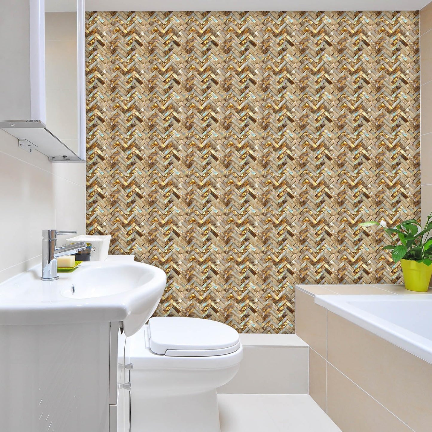 HOMETITUTE 20Pcs Gold Marble Mosaic Tile Stickers Peel and Stick Decorative Tiles Waterproof Removable Sticker Tiles Backsplash Decals for Kitchen Bathroom Stair Riser Wall Covering 4x4 Inch(not 3D)