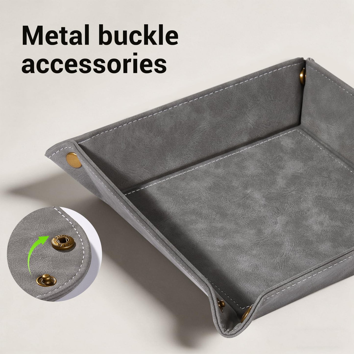 CoBak Leather Valet Tray for Men, Premium PU Leather Catch-All Tray for Entryway Table Key, Phone, Wallet, Coins & Jewelry, Bedside Nightstand Desk-top Catchall (Gray)