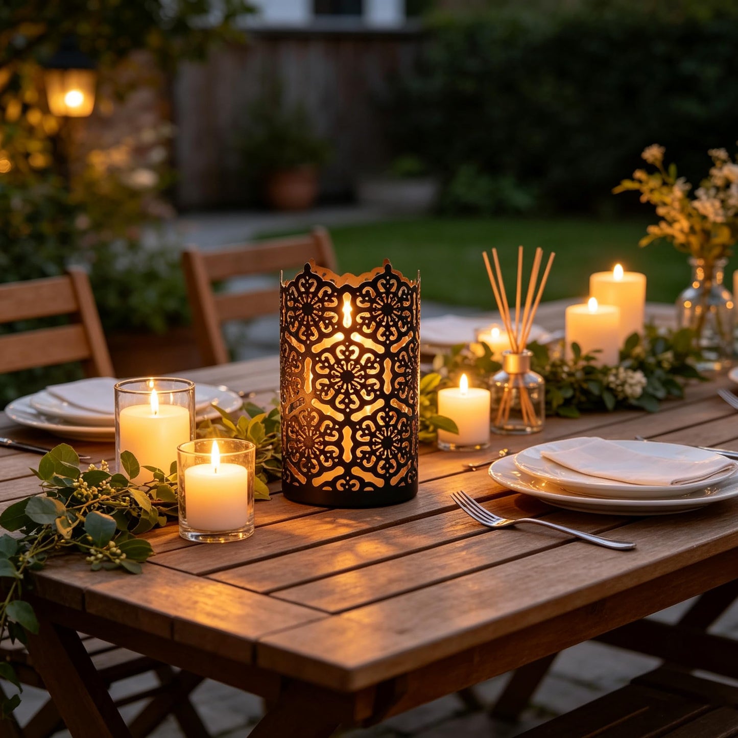 Hosley's Set of 2 Flower 7" High Cut Bronze Candle Holder & Lantern. Ideal for Use with Hosley Highly Scented Candles, Jar Candles. Can be Used as a Decorative Centerpiece in Your Living/Dining Room