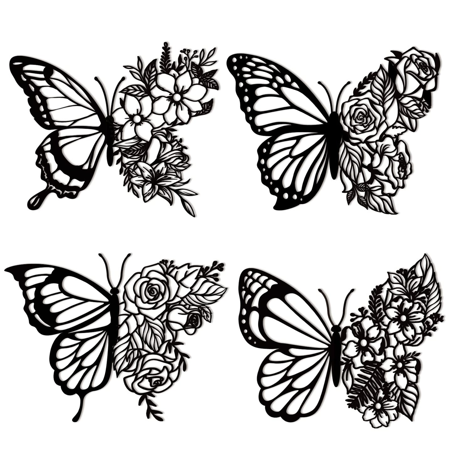 Pelopy 4 Pcs Butterfly Metal Wall Decor Boho Butterfly Decoration Wall Art Iron Hanging Wall Decor Flower Wall Art for Bedroom Living Room Home Wall Indoor Outdoor Farmhouse Black