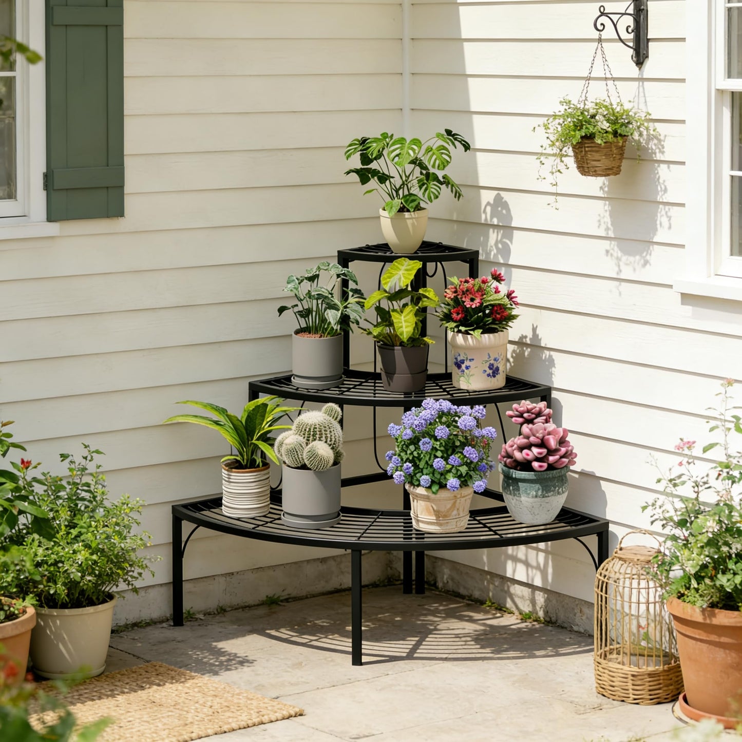 SIMHOMSTOR Plant Pot Stand Shelf, 3 Tier Flower Quarter Display Rack, Metal Succulent Plants Storage Holder for Outdoor and Indoor, Black