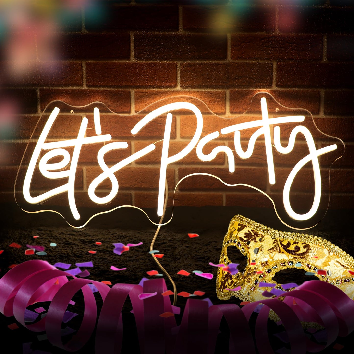 Let's Party Neon Sign for Party Decorations Let's Party LED Signs Neon Lights Sign for Party Backdrop Wall Decor Proposal Decorations Bachelorette Party Engagement Party Birthday Party Wedding Party 21.7×10.4 Inch (warm white)