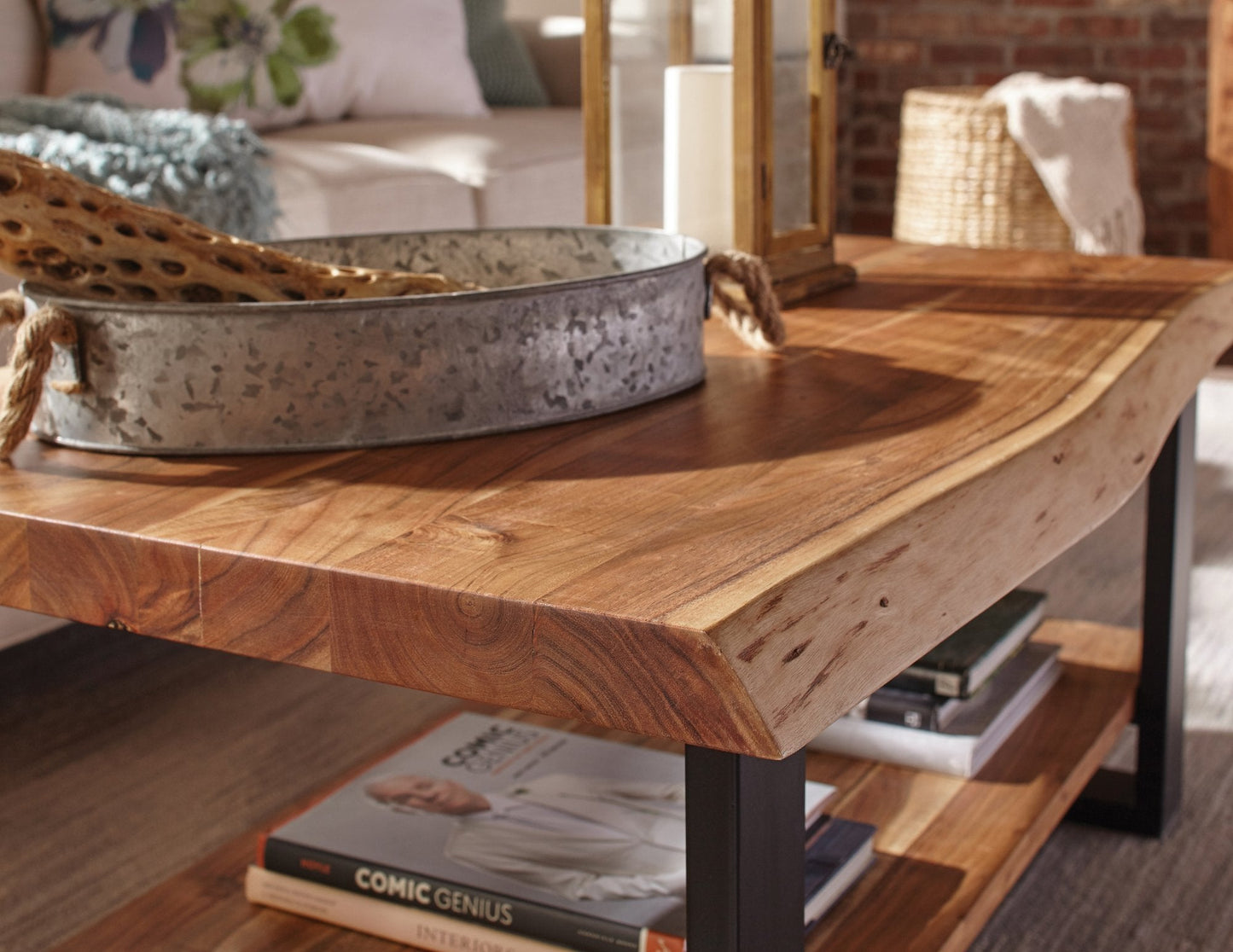 Alaterre Furniture Alpine Natural Live Edge 42" Coffee Table and Set of 2 End Tables