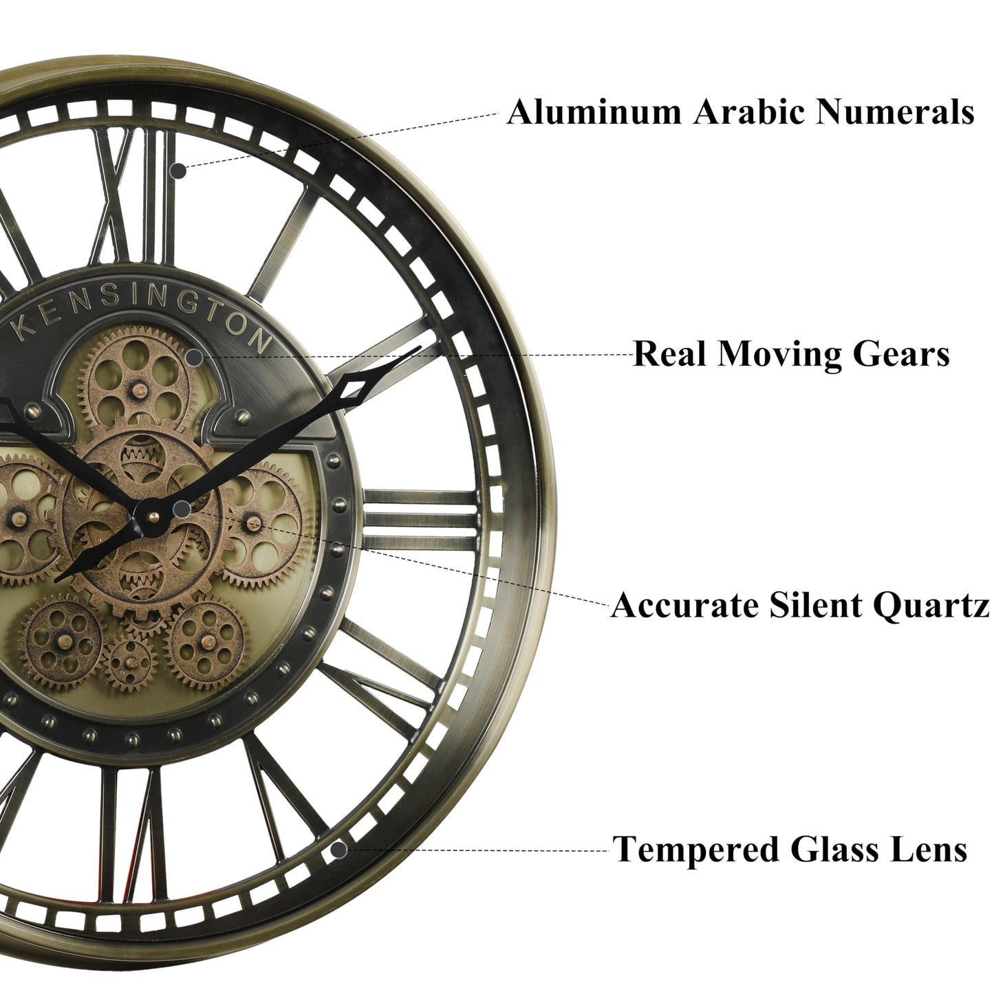 CLXEAST 21 Inch Large Moving Gears Wall Clock for Modern Farmhouse Living Room Decor, Brass Gold Roman Numerals Wall Clock Battery Operated,Reloj De Pared para Sala