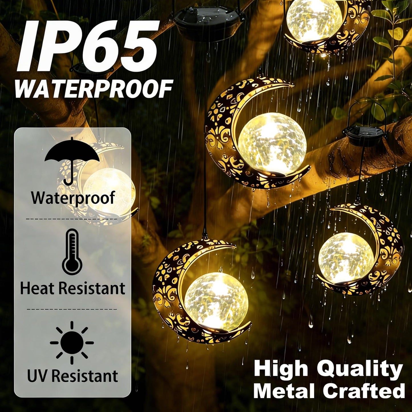 Amugmilk Solar Lanterns Outdoor Garden Decorations, 4 Pack Hanging Solar Moon Lights with Cracked Glass Globes Decor for Backyard Balcony Patio Fence Tree ,Unique Mother's Day Gifts for Women Mom