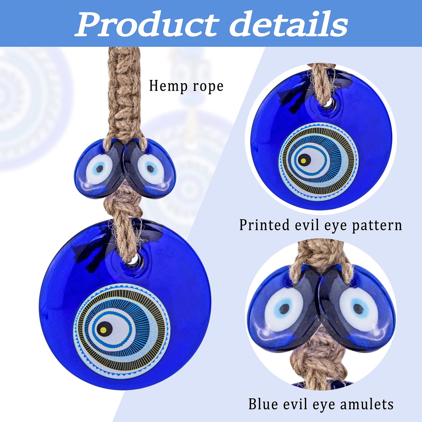 3.1'' Large Glass Evil Eye Amulet Turkish Nazar Bead Home Protection Charm Wall Hanging Ornament for Christmas Tree