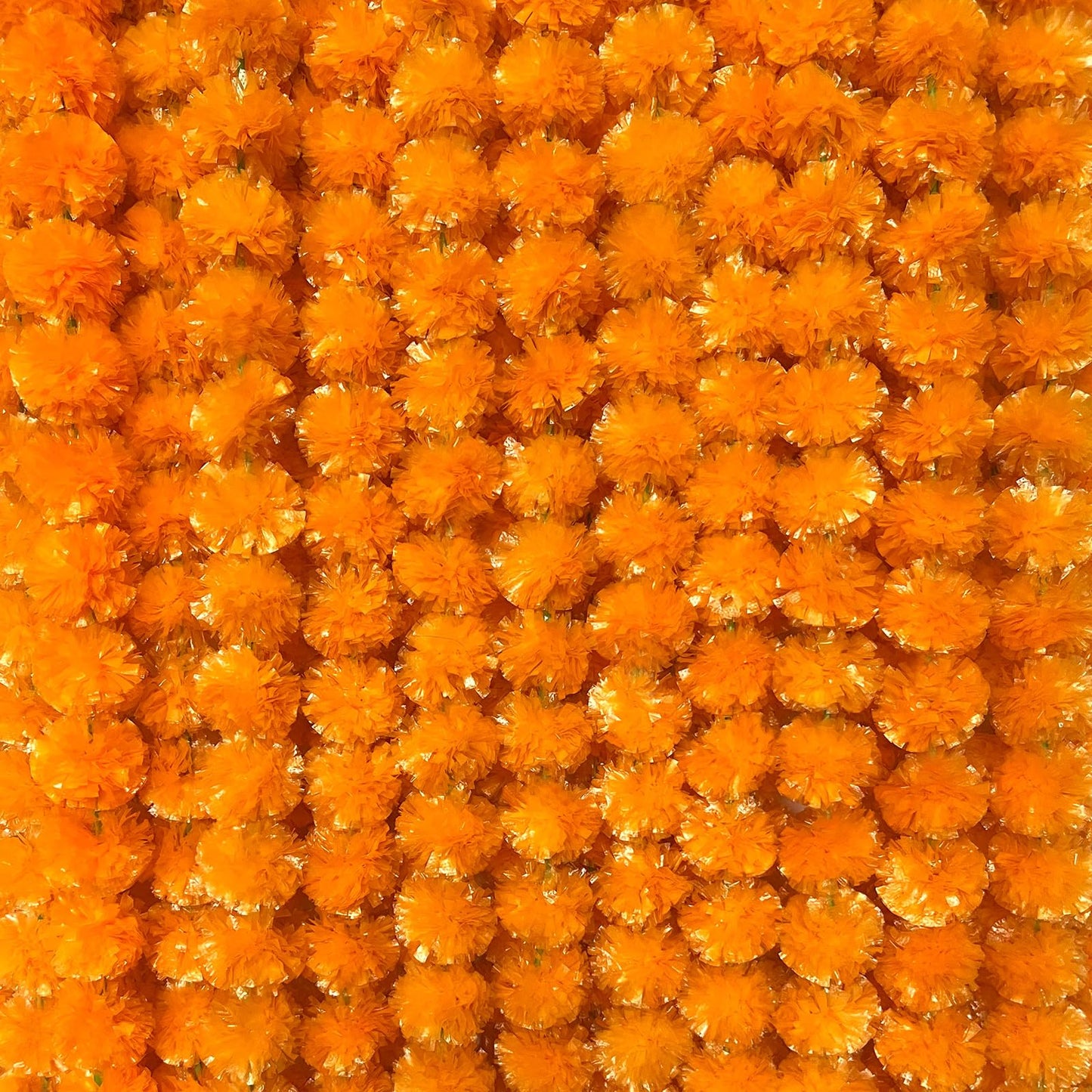 TWITTOOLS 4 Pcs Long Marigold Garland for Decoration, 5 Feet Artificial Orange Marigold Flowers Indian Pooja Diwali Home Wedding Mantle Decor