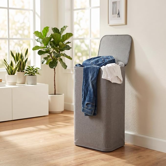 DOKEHOM 100L Laundry Hamper with Lid, Large Collapsible Laundry Basket with Removable Mesh Liner Bag, Collapsible Clothes Sorter for Bedroom, Bathroom, College Dorm, Dark Grey
