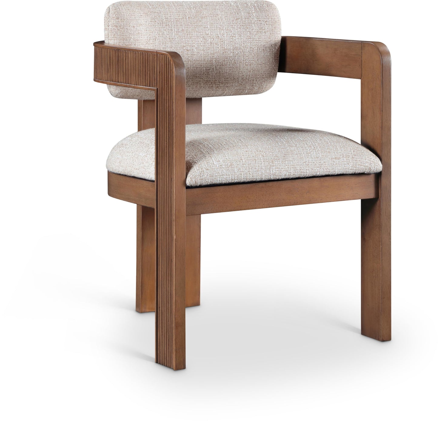 Meridian Furniture 11093Beige-C Sacha Collection Art Deco Dining Chair, Rich Beige Linen Textured Fabric, Two Tone Weave, Solid Fluted Wood Brown Finish, 22.5" W x 22" D x 31" H, Beige, Set of 2