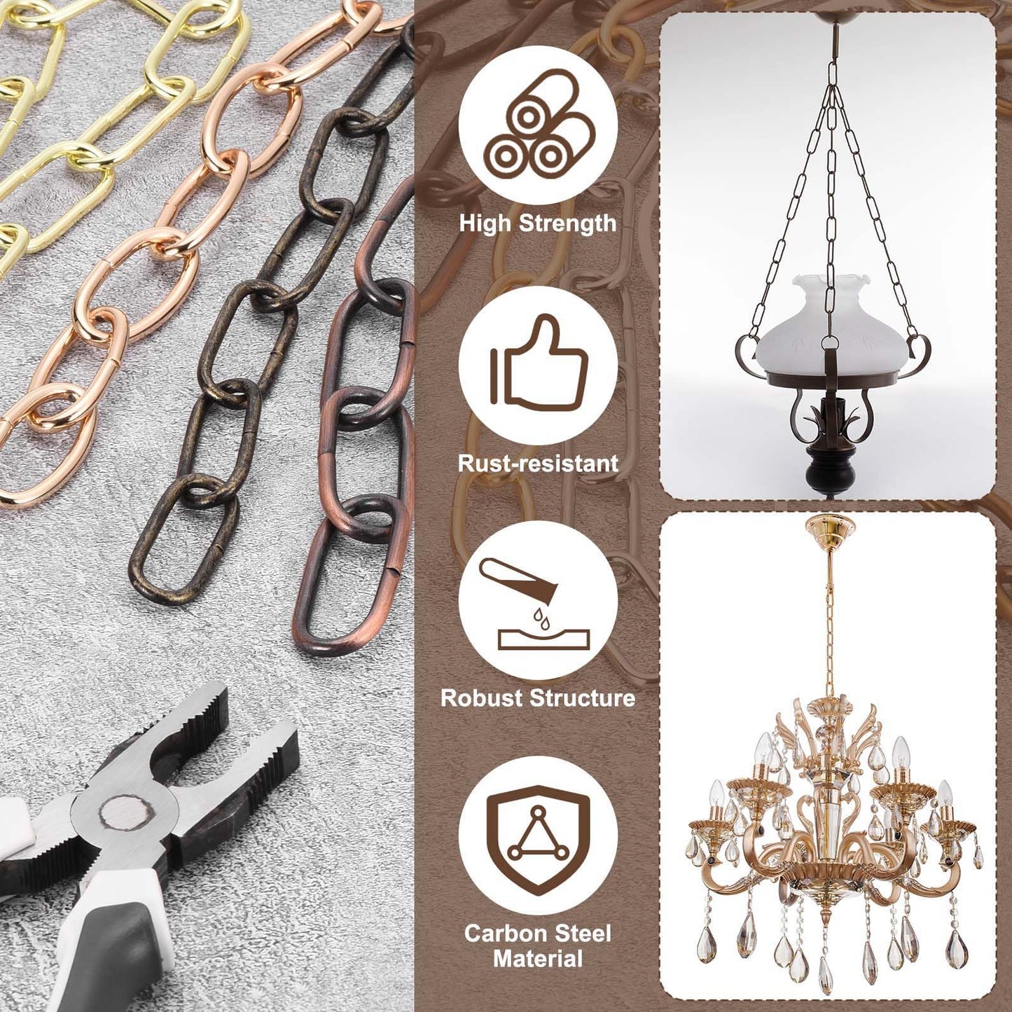 uxcell 6ft Lighting Hanging Chain, 3mm/0.12" Looping Metal Pendant Chandelier Chain Extension with 2 Quick Link Lock for Hanging Plant Pendant Chandelier Light Fixture, White