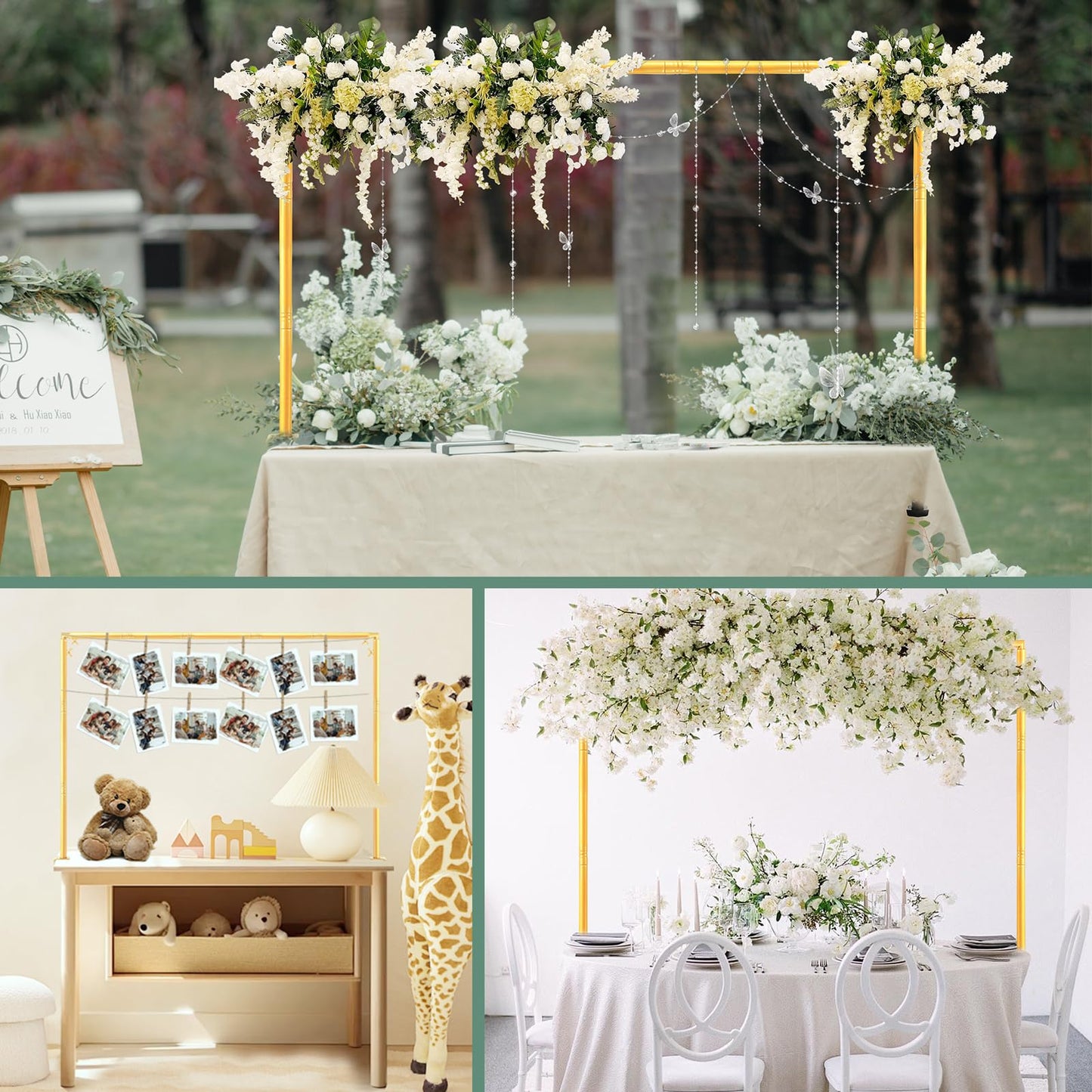 WellSign Over The Table Rod Stand with Clamps 31"-110" Length 31"-64" Height Adjustable Metal Table Hanging Decor Rod with Storage Bag for Gender Reveal Ceremony Party, Gold Table Balloon Arch Stand