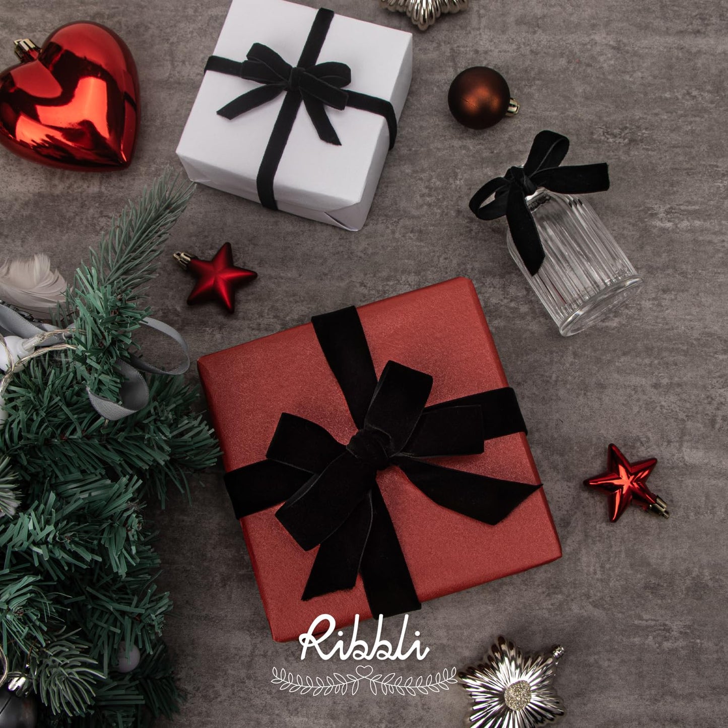 Ribbli Black Velvet Ribbon 1 Inches Continuous 25 Yard Spool Black Christmas Ribbon for Gift Wrapping Crafts Home Decor