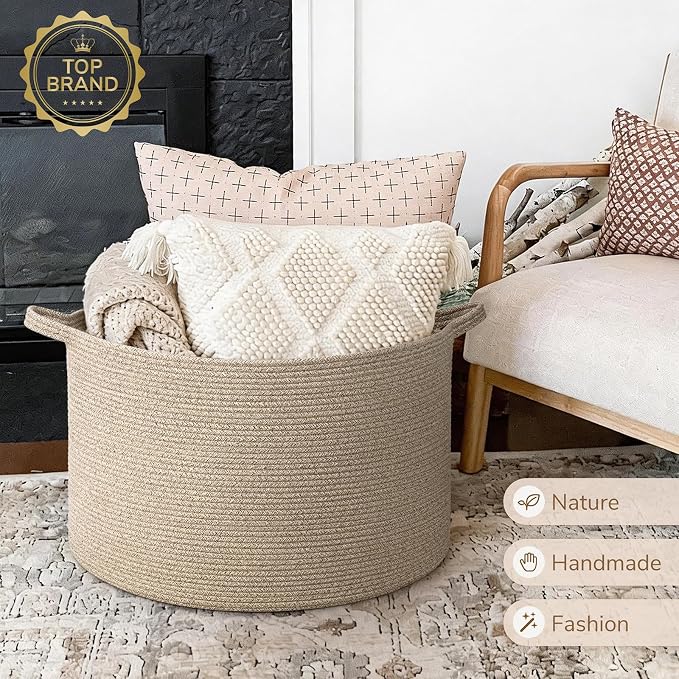 INDRESSME 115L Extra Large Woven Blanket Baskets for Storage, Toy Organizers and Storage Rope Baskets for Boys Girls Kids，Burr Basket Storage Bins for Decor Laundry Shoe, Brown