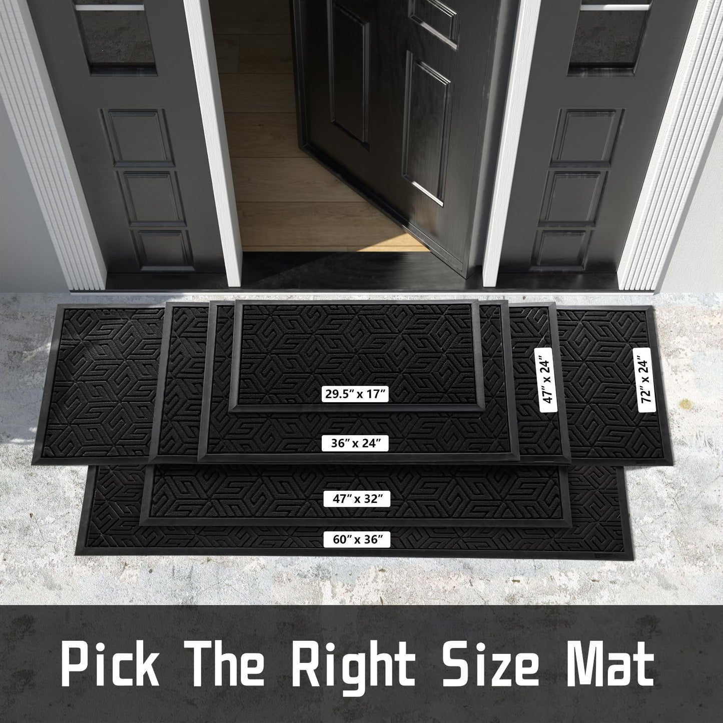 Yimobra Doormat Outdoor Entrance 29.5x17, All-Weather Waterproof Outdoor Mats for Front Door, Non Slip Welcome Door Mat for Patio Proch Outside Entryway Indoor, Black