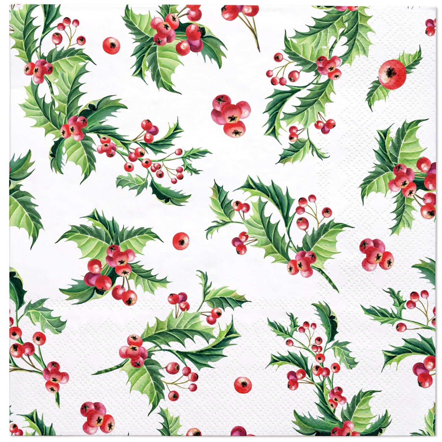 WRAPAHOLIC 50Pcs Christmas Paper Napkins - 3 Ply Xmas Holly Mistletoe Disposable Cocktail Napkin for Christmas Party Supplies Tableware - 5 x 5 In