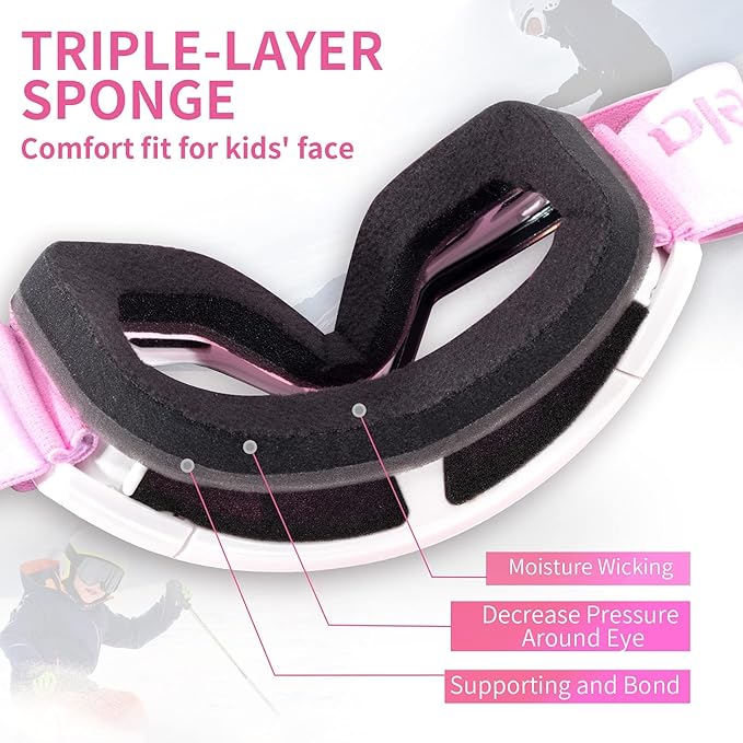 Freela Kids Ski Snowboard Goggles for Toddler(3-14) Youth Anti Fog Anti UV Goggles Girls Boys Snow Skiing Equipment