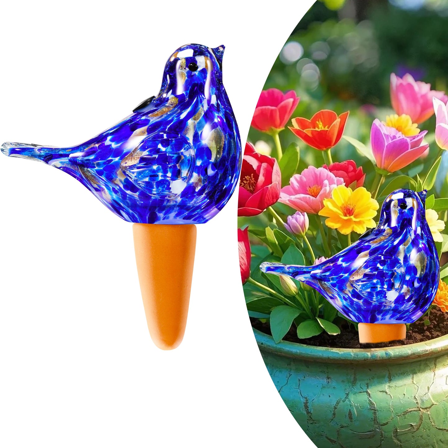 Naboher Glass Bird Shaped Plant Watering Ball Glass Automatic Watering Ball Flower Pot Insertion Spike Drip Irrigation Device Watering Ball Irrigation System Plant Enthusiast Gift (Dark Blue)