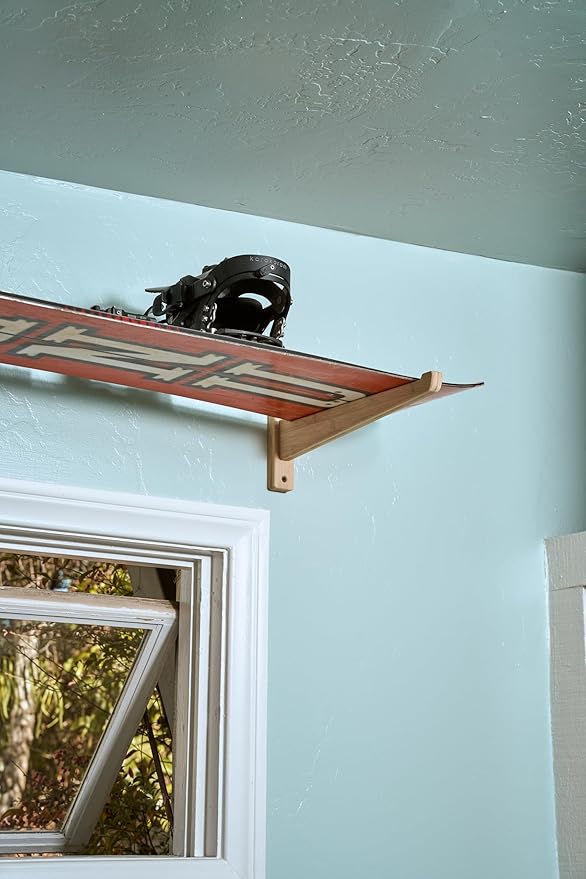 Bamboo Snowboard Wall Mount ??Horizontal Snowboard Rack for Display or Storage ??Durable Wall Hanger for Snowboards ??Holds