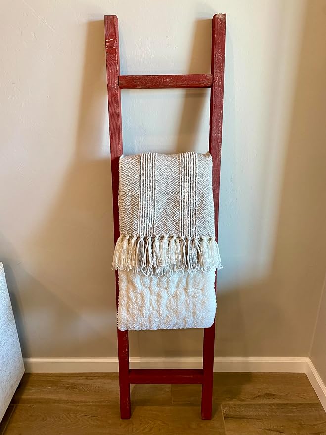 BARNWOODUSA Rustic Farmhouse Decorative Ladder - Our 6 ft Ladder can be Mounted Horizontally or Vertically and is Crafted from Upcycled Wood No Assembly Required Red