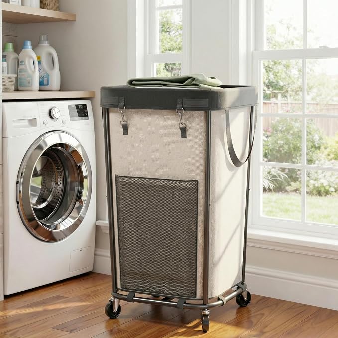 Laundry Basket with Wheels Rolling Laundry Basket, Removable Laundry Bag Design for Daily Use in Bathrooms and Laundry Rooms (White, 160L)