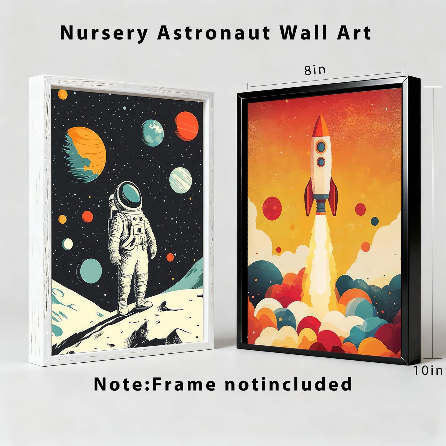 2 PCS Astronaut Wall Art Children'S Astronaut Canvas Pictures Kids Spaceman Posters Printing Artwork Rocket Paintings Wall Decor for Teen Boys Room Living Room Bedroom Decoration 8X10 In Poster