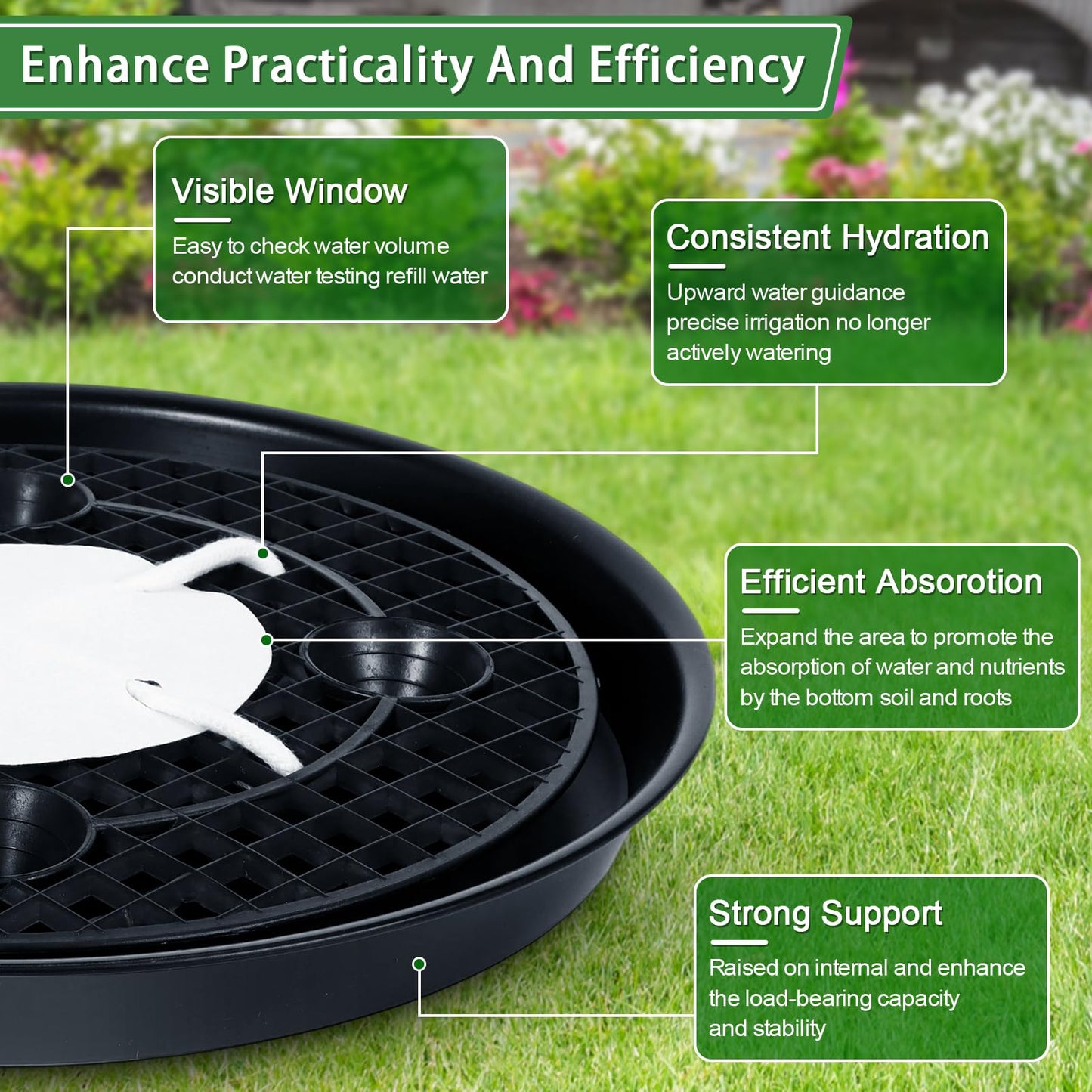 POILKMNI 4 Pack 14 Inch Self-Watering Fabric Pot Base, Auto Irrigation Plant Saucer Tray for 5 Gallon Grow Bags, Elevated Plant Stand with Wick System for Indoor Outdoor Garden Greenhouse Grow Tent