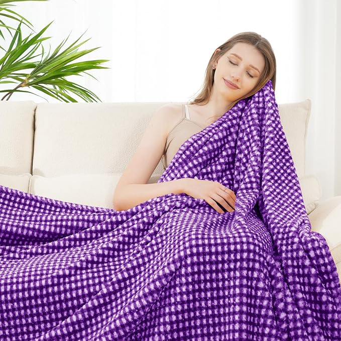 Zyrah Fleece Throws for Couch Super Soft Throw Blanket Lightweight Decorative Fuzzy Cozy Blankets for Sofa Chair Bed (C-Purple;, Twin(60"x80"))