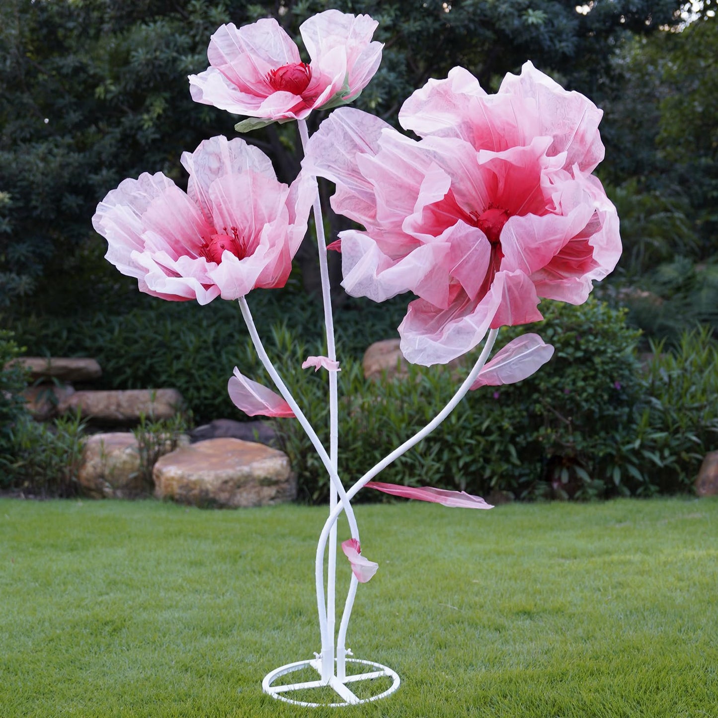 HAZHEYE Giant Artificial Flower Decor with Stand,Oversized Freestanding Gradient Statement Flower for Wedding Flower Decor,Event,Commercial Display,Photo Backdrop & Home Decoration (Pink)