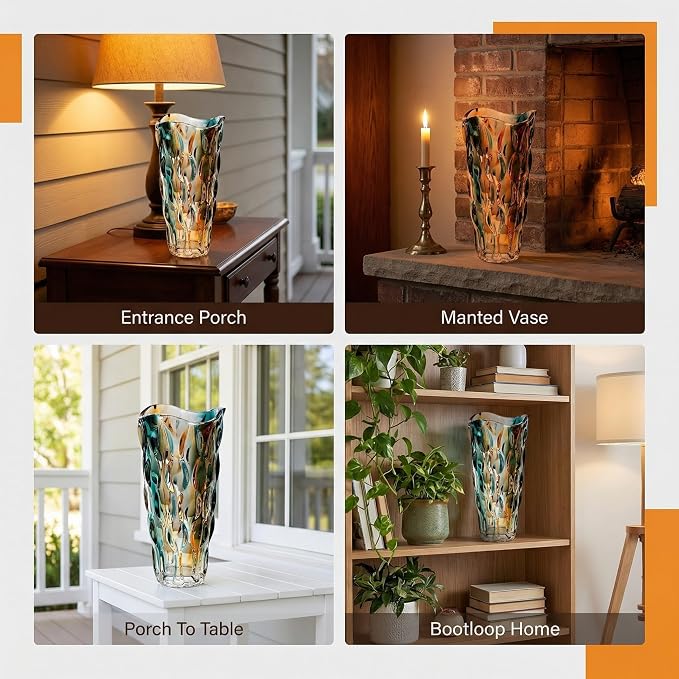 CEMABT 9.5inch 3.4 lb Glass Vases for Flowers Unbreakable Thickened Morden vase for Tables Centerpieces,Colorful,Vintage and Clear Rose Large Flower vases for Bouquet Unique Gifts（Gold Blue）