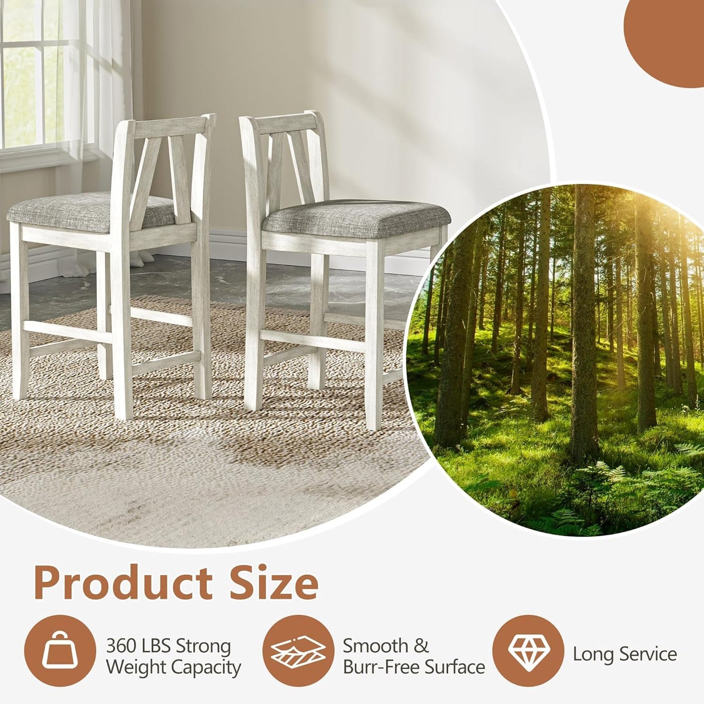 VECELO Solid Wood Dining Table Set with 2 Stools, 47'' Dining Table for 2 with Spacious Tabletop and Side Storage Shelves, for Kitchen Dining Room, Grey