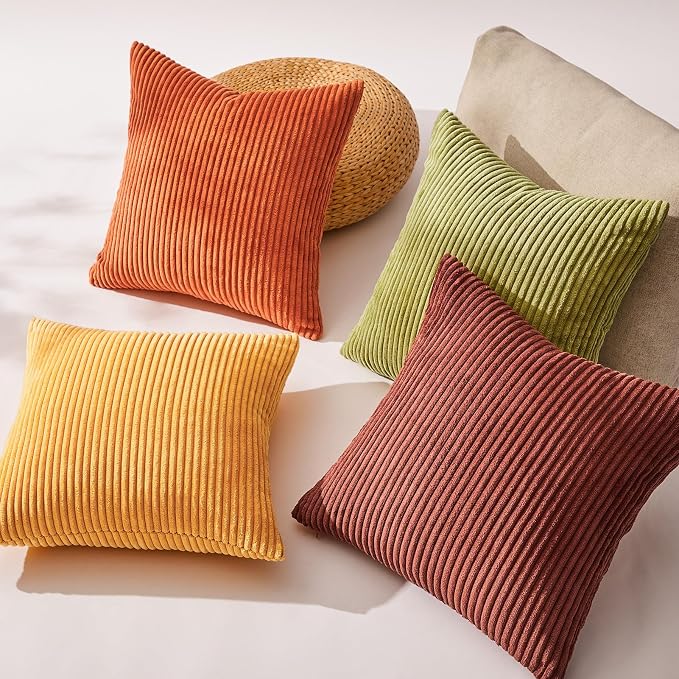 Topfinel Decorative Throw Pillow Covers Cushion Cases, Set of 4 Soft Velvet Modern Double-Sided Designs, Mix and Match for Home Decor, Pillow Inserts Not Included (12x12 inch, Yellow/Orange)