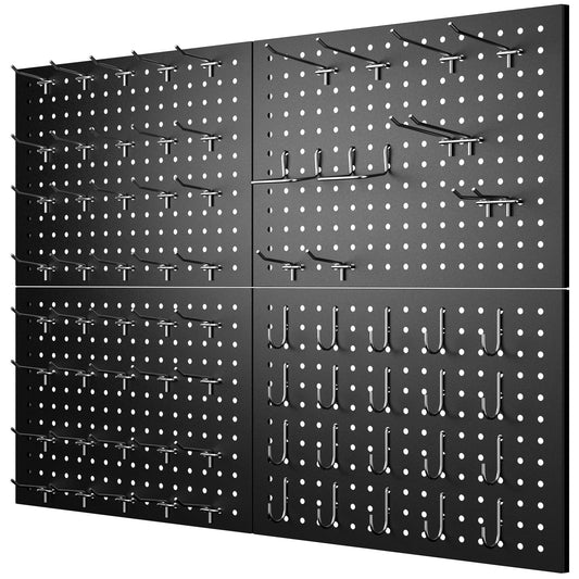 GEDELITE 74PCS Pegboard Wall Organizer, 4 Pack Metal Pegboard Panels with 70 Hooks, 32" x 24" or 64" x 12" Black Peg Board for Walls, Garage, Craft Room, Cold-Rolled Steel