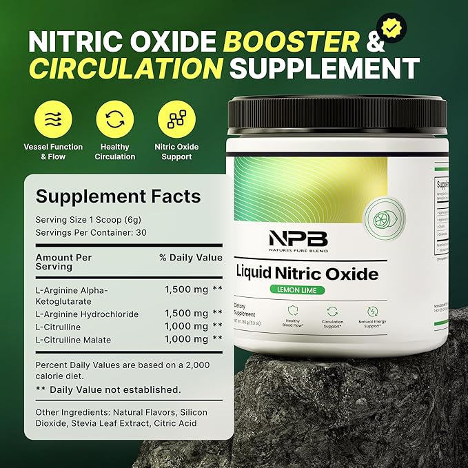 Nature's Pure Blend Liquid Nitric Oxide Supplements for Men ??L-Arginine Powder ??Nitric Oxide Booster & Circulation Supplement ??Blood Flow Support, L Arginine and L Citrulline ??5000 MG
