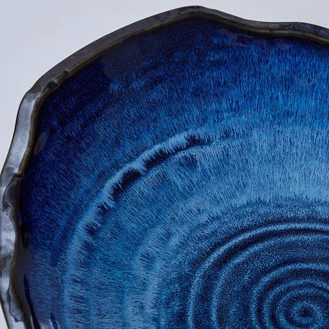 Large Ceramic Decorative Bowl – Blue Reactive Glaze Centerpiece Bowl, Modern Coffee Table Decor Dish, Entryway Catchall Key Bowl, Decorative Fruit Bowl for Dining Table Living Room (12” Dish)