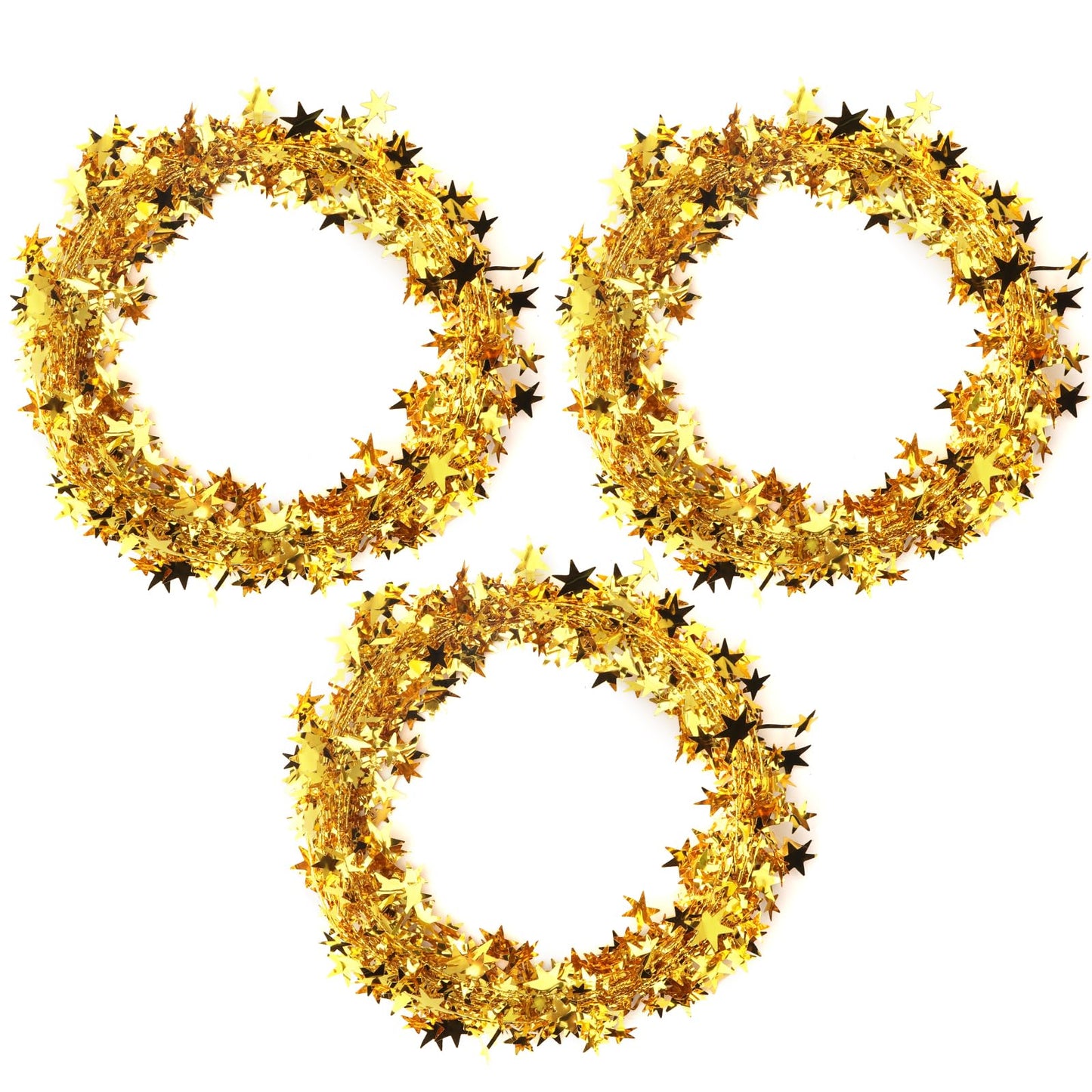 3 Rolls Gold Christmas Star Garland Tinsel, Sparkly Star Tinsel Garlands with Wire Christmas Star Wire Garland Decorations for mas Tree Home Wedding DIY Festive Ornament(75 Feet)