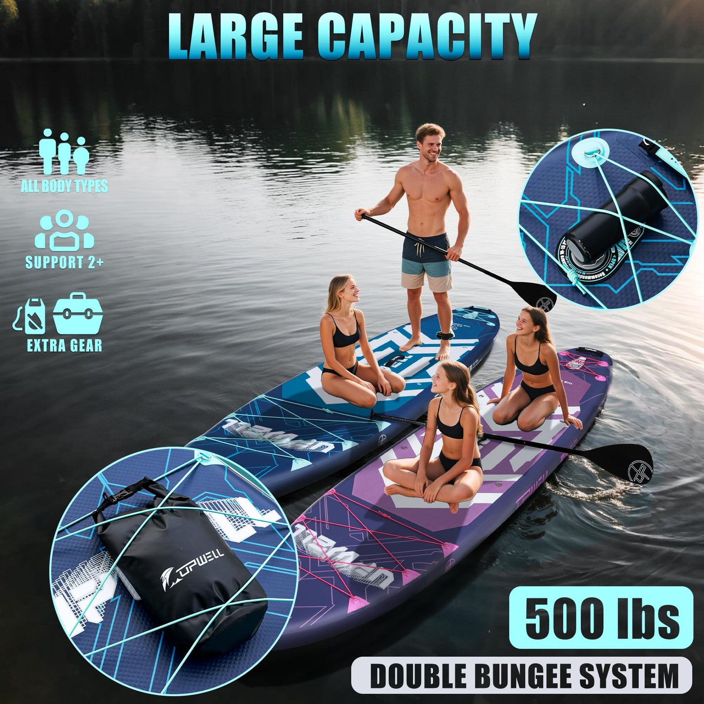 UPWELL 11'6"×35" Extra Wide Inflatable Paddle Board, Stand Up Paddle Board, Sup Paddle Boards for Adults, Chipmech Blue