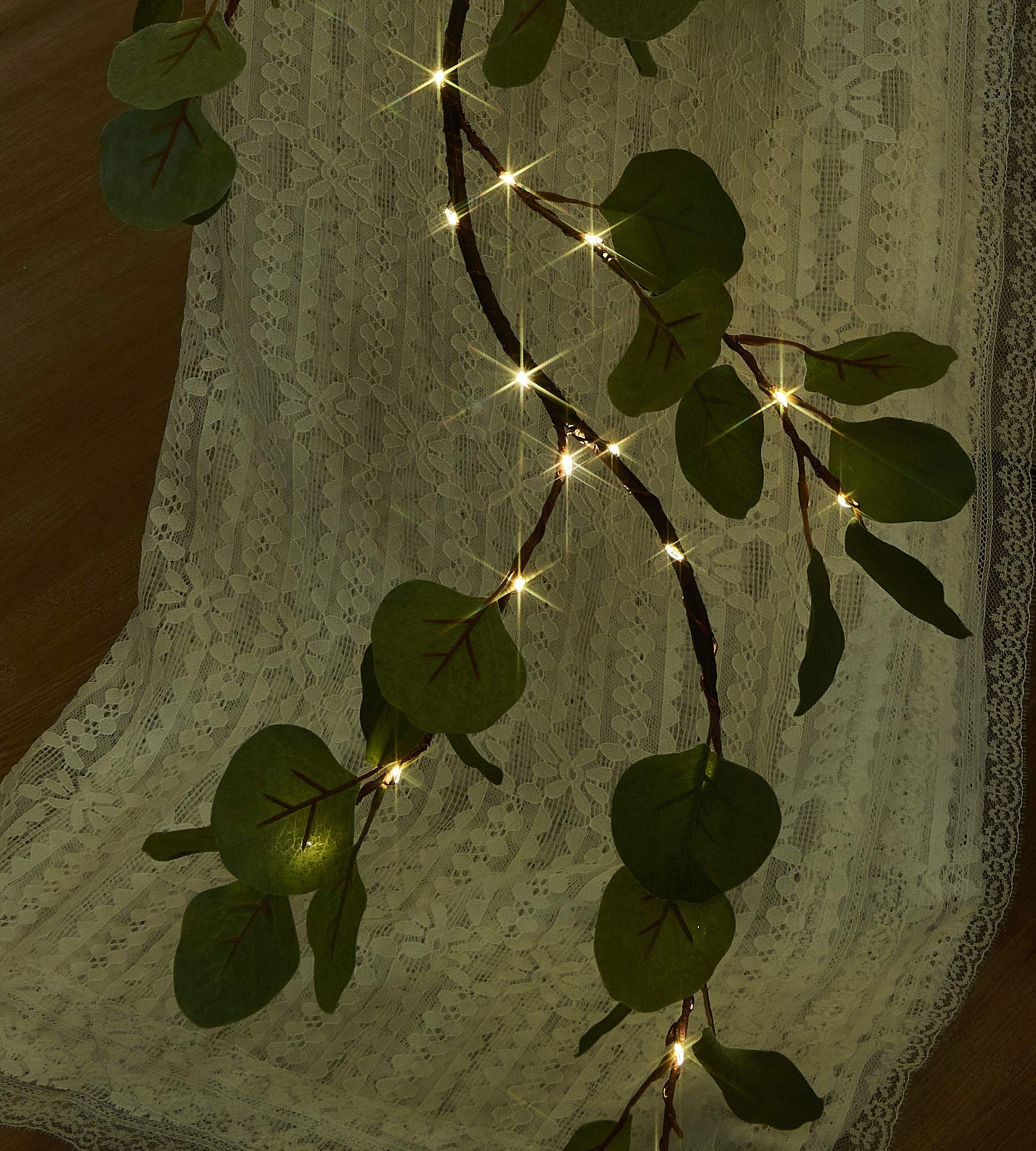Hairui Lighted Artificial Eucalyptus Garland 6FT 96 LED Battery Operated Faux Vine Lights with Timer for Spring Wedding Backdrop Wall Decor