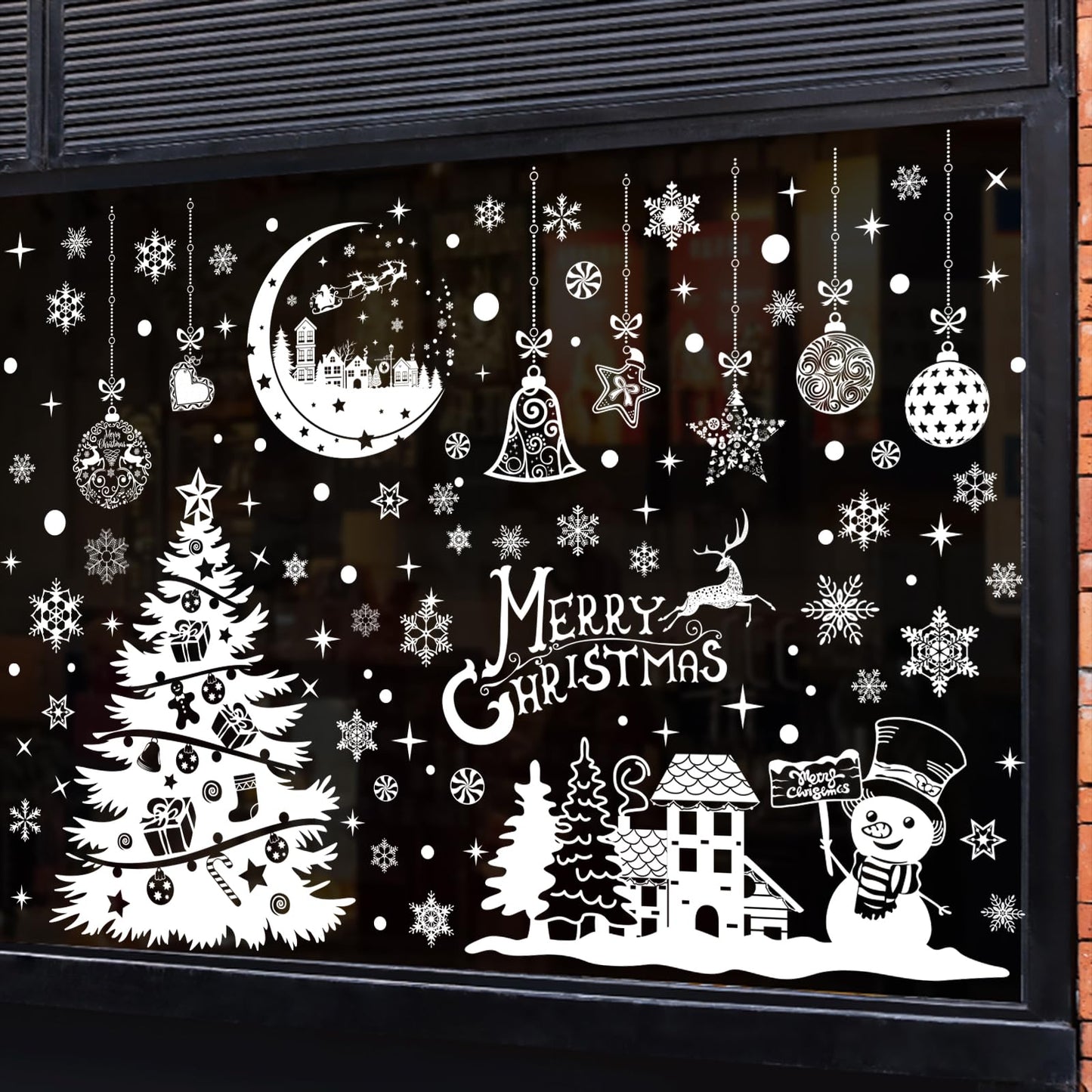 YLXLLSM Christmas Window Clings Decorations for Glass Window, 9 Sheets Winter Snowman Tree Snowflake Christmas Stickers Decoration, Double Sided Removable Xmas Decal for Home Party School Office Decor