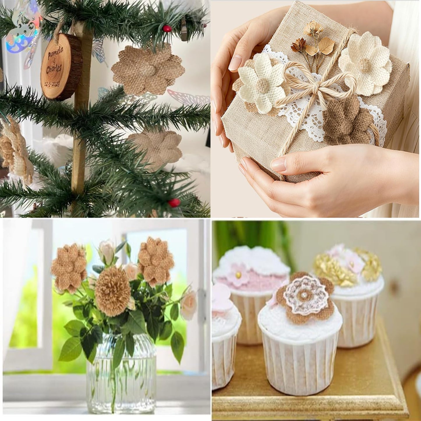 VstarOne 11 PCS Handmade Natural Burlap Flowers, 11 Styles Handmade Rustic Flower for DIY Handmade Crafts, Home Embellishment, Wedding, Christmas, Party Decoration